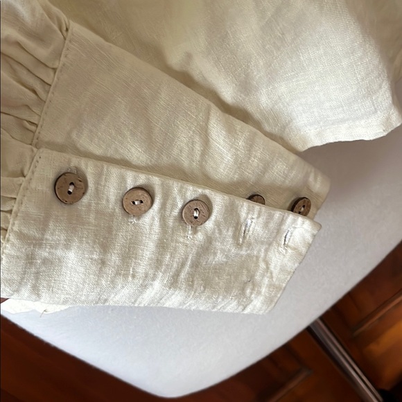 Cream Button Down Blouse with Puff Sleeves - Picture 7 of 8